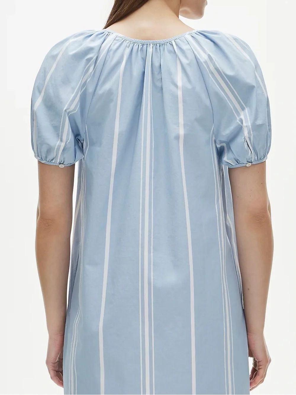 NWT J.Crew Puff-sleeve Popover Dress in Striped Cotton Poplin - Watercolor Blue